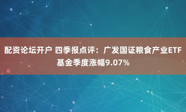 配资论坛开户 四季报点评：广发国证粮食产业ETF基金季度涨幅9.07%